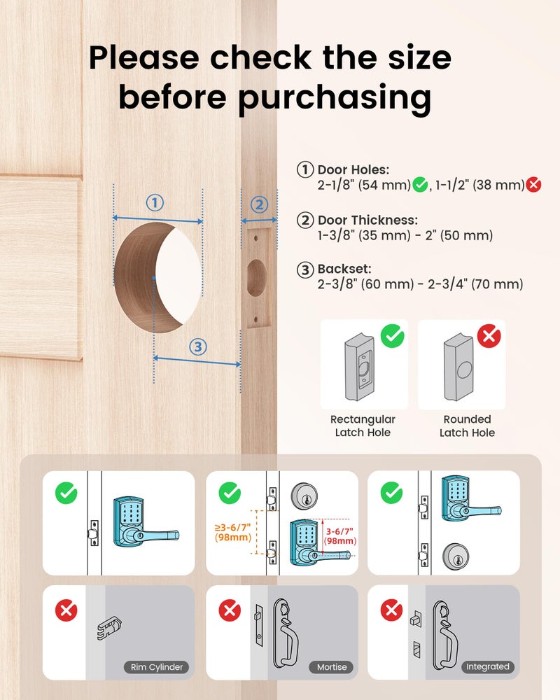 Hidalife Keyless Entry Door Lock  Smart Locks for Front Door  Keypad Door Knob with Handle  Touchscreen  One-Touch Toggle for Passage Mode  Matte Black - Image 4